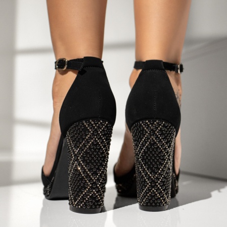 Sandale dama cu toc si platforma negru suede MOD13817, 4, modlet.ro