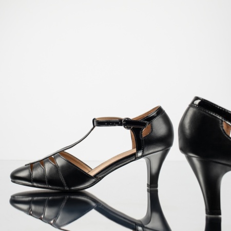 Sandale dama cu toc subtire si bareta negre MOD13744, 2, modlet.ro