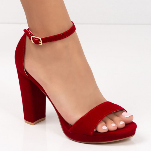 Sandale cu toc gros, Sandale dama rosii cu toc gros si bareta subtire ZEF05666 - zeforia.ro