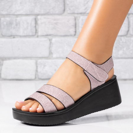 Sandale dama, Sandale dama roz glitter cu platforma si inchidere cu scai MOD04192, modlet.ro