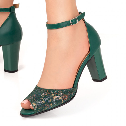 Sandale cu toc, Sandale dama verzi elegante din Piele ZEF07657 - zeforia.ro