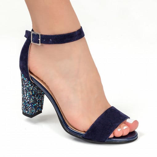 Sandale cu toc gros, Sandale elegante dama albastre din Piele cu toc gros ZEF05071 - zeforia.ro