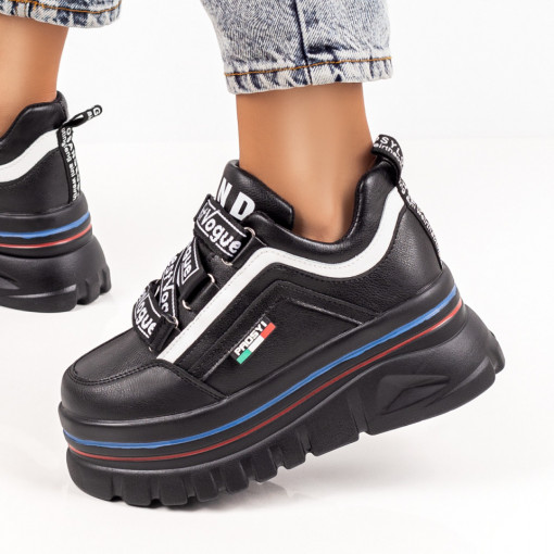 Sneakers dama negri cu scai si talpa groasa MDL05935