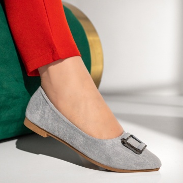 Balerini dama cu accesoriu decorativ gri suede MOD11184, 4, modlet.ro