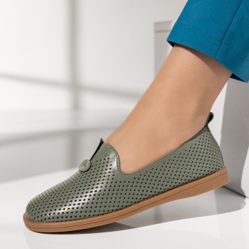 Balerini dama cu perforatii verzi MOD14296, 2, modlet.ro