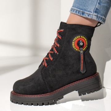 Bocanci cu siret si fermoar dama negri cu rosu suede MOD07156, 4, modlet.ro
