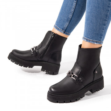 Bocanci dama cu accesoriu metalic negri din Piele naturala MOD10791, 2, modlet.ro