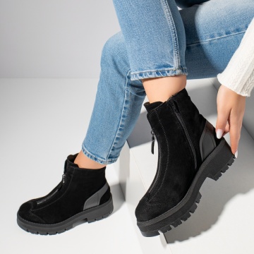 Bocanci dama cu fermoar negru suede din Piele naturala MOD12333, 3, modlet.ro