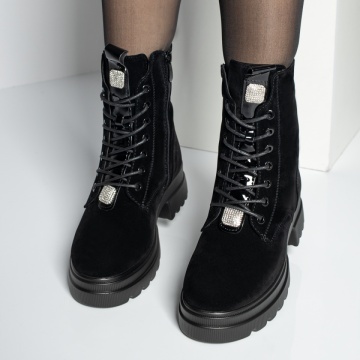 Bocanci dama cu fermoar si strasuri negru suede MOD12621, 3, modlet.ro