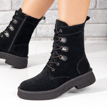 Bocanci dama negri suede din Piele naturala MOD10573, 2, modlet.ro