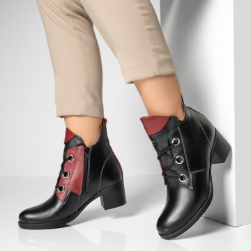 Botine dama cu toc gros negre din Piele Naturala MOD10369