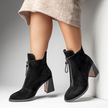 Botine dama cu toc gros negre suede din Piele naturala MOD12178, 4, modlet.ro