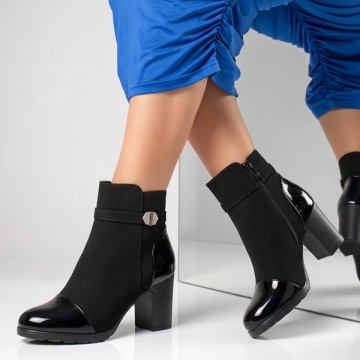 Botine dama cu toc gros negru suede GINA21