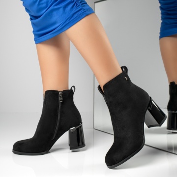Botine dama cu toc gros negru suede MOD10736, 3, modlet.ro