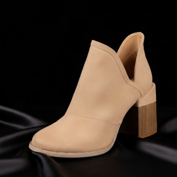 REDUCERI INCALTAMINTE, Botine dama cu toc gros si fermoar khaki suede MOD10380, modlet.ro