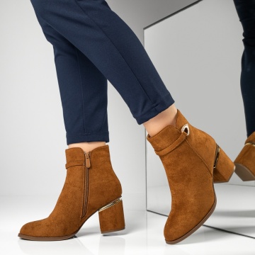 Botine dama cu toc gros si fermoar maro suede MOD12886, 2, modlet.ro