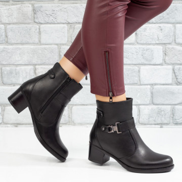 Botine dama cu toc gros si fermoar negre din Piele naturala MOD07264, 2, modlet.ro