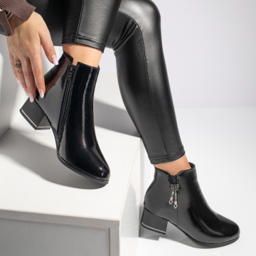 Botine dama cu toc gros si fermoar negre MOD06879, 3, modlet.ro