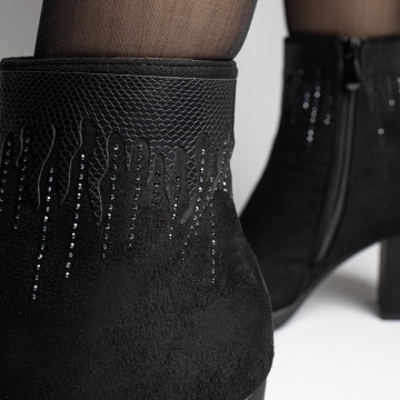 Botine dama cu toc gros si imprimeu negru suede MOD12373, 4, modlet.ro