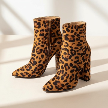 Botine dama cu toc maro cu print MOD10816, 4, modlet.ro