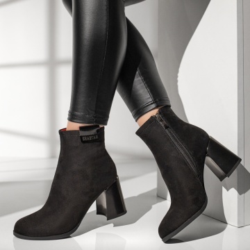 Botine dama cu toc negru suede MOD12632, 3, modlet.ro