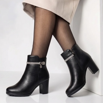Botine dama cu toc si accesoriu decorativ negre GINA24, 2, modlet.ro