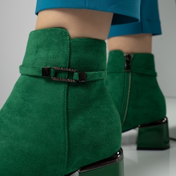 Botine dama cu toc si accesoriu decorativ verde suede MOD12595, 4, modlet.ro