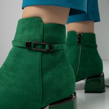 Botine dama cu toc si accesoriu decorativ verde suede ZEF12595, 4, zeforia.ro