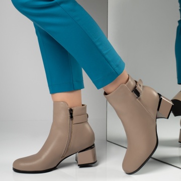 Botine dama cu toc si accesoriu metalic bej MOD12597, 2, modlet.ro