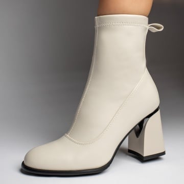 Botine dama cu toc si fermoar bej ZEF12385, 1, zeforia.ro