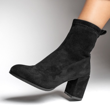 Botine dama cu toc si fermoar negru suede MOD12390, 1, modlet.ro