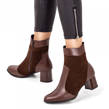 Botine dama maro suede cu toc gros din Piele naturala MOD07302, 2, modlet.ro