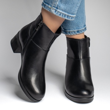 Botine dama negre cu toc gros si fermoar din Piele naturala MOD12319, 4, modlet.ro