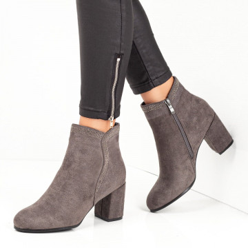 Botine gri suede cu toc gros si aplicatii dama MOD07092, 4, modlet.ro