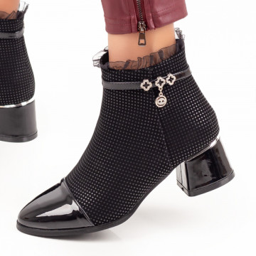 Reduceri botine dama, Botine negre cu toc gros si dantela dama cu varf lacuit MARA37, modlet.ro