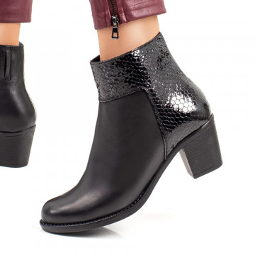 Botine negre dama cu toc gros din Piele naturala MOD05646, 3, modlet.ro