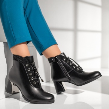 Botine negre dama cu toc gros MOD12905, 3, modlet.ro