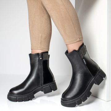 Cizme dama cu fermoar si pietre decorative aplicate negre MOD06928, 2, modlet.ro