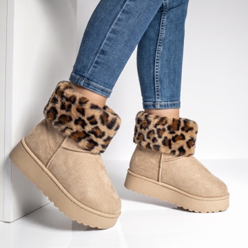 Cizme dama cu talpa groasa tip oog bej deschis suede NINA13