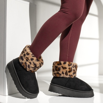 Cizme dama cu talpa groasa tip oog negru suede NINA13