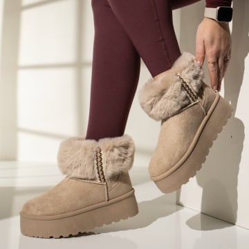 Ghete Dama, Cizme dama cu talpa groasa tip UG bej suede MOD12836, modlet.ro