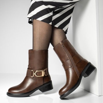 Cizme dama cu toc mic si fermoar maro MOD12917, 1, modlet.ro