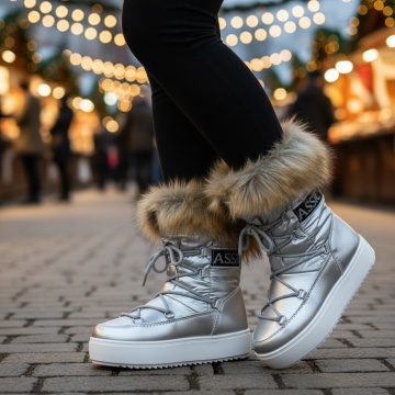 Cizme dama scurte argintii cu siret MOD12540, 2, modlet.ro