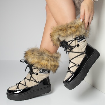 Cizme dama scurte khaki cu siret MOD12540, 2, modlet.ro