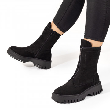 Cizme dama scurte negre suede cu fermoar din Piele naturala MOD09873, 3, modlet.ro