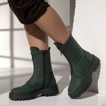 Reduceri ghete dama, Cizme dama scurte verzi suede cu fermoar din Piele naturala MOD09873, modlet.ro