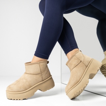 Cizme dama, Cizme dama tip oog bej deschis suede MOD14114, modlet.ro