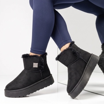 Cizme dama, Cizme dama tip UG cu accesoriu decorativ negru suede EMA48, modlet.ro