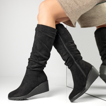 Cizme lungi dama cu platforma negru suede MOD12887, 2, modlet.ro