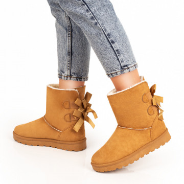 Cizme scurte dama maro suede cu fundite la spate MOD07441, 2, modlet.ro